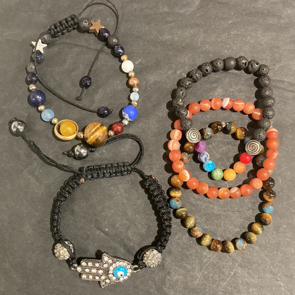 5 bracelet set with gemstones and metal accents